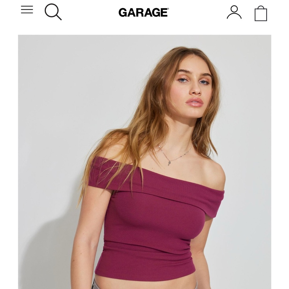 Garage Burgundy Off-Shoulder Top